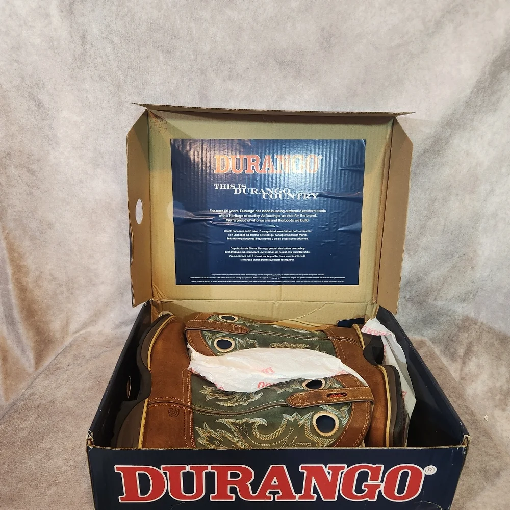 Men's Durango Rebel Western Boots in Brown and Green asize 9.5‎